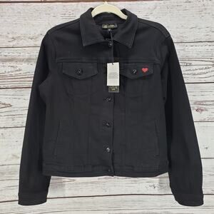 DG2 Diane Gilman New Women's Black Heart Embroidery Denim Jacket Medium